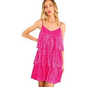 Glitter Sequin Adjustable Spaghetti Strap V Neck Dress, LARGE, 21E-172D005